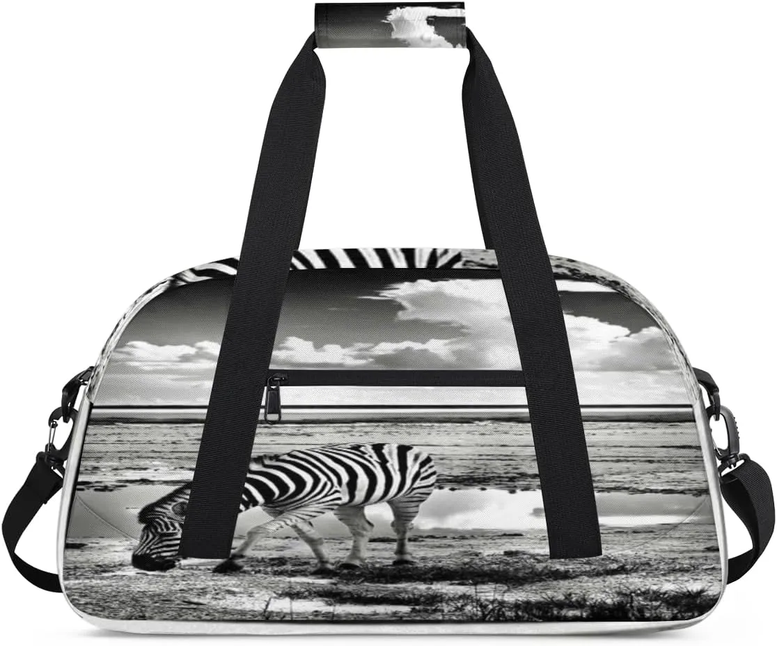 Animal Zebra Gym Duffel Bag for Men Women Lake Zebra Sports Tote Bag with Adjustable Shoulder Strap for Dance Gymnastics Traveling Outdoor Camping Overnight Stay