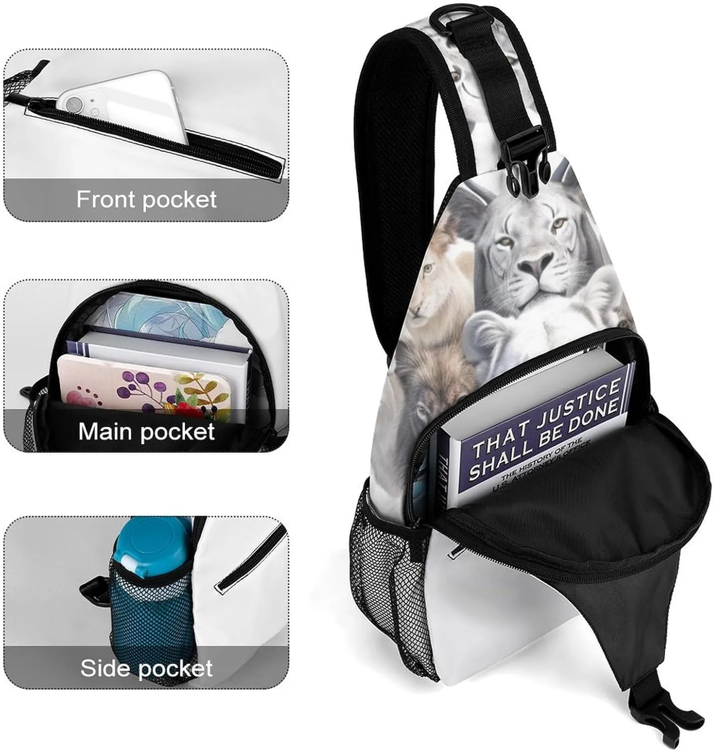 Animals-white Crossbody Sling Backpack, Shoulder Bag Chest Bag for Travel Sport Running