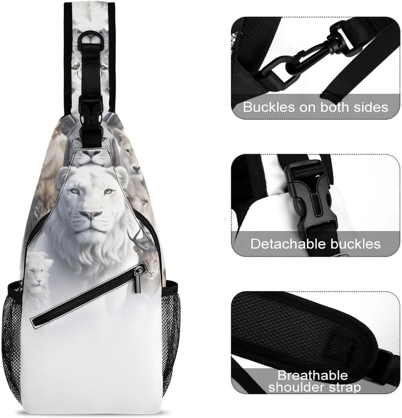Animals-white Crossbody Sling Backpack, Shoulder Bag Chest Bag for Travel Sport Running