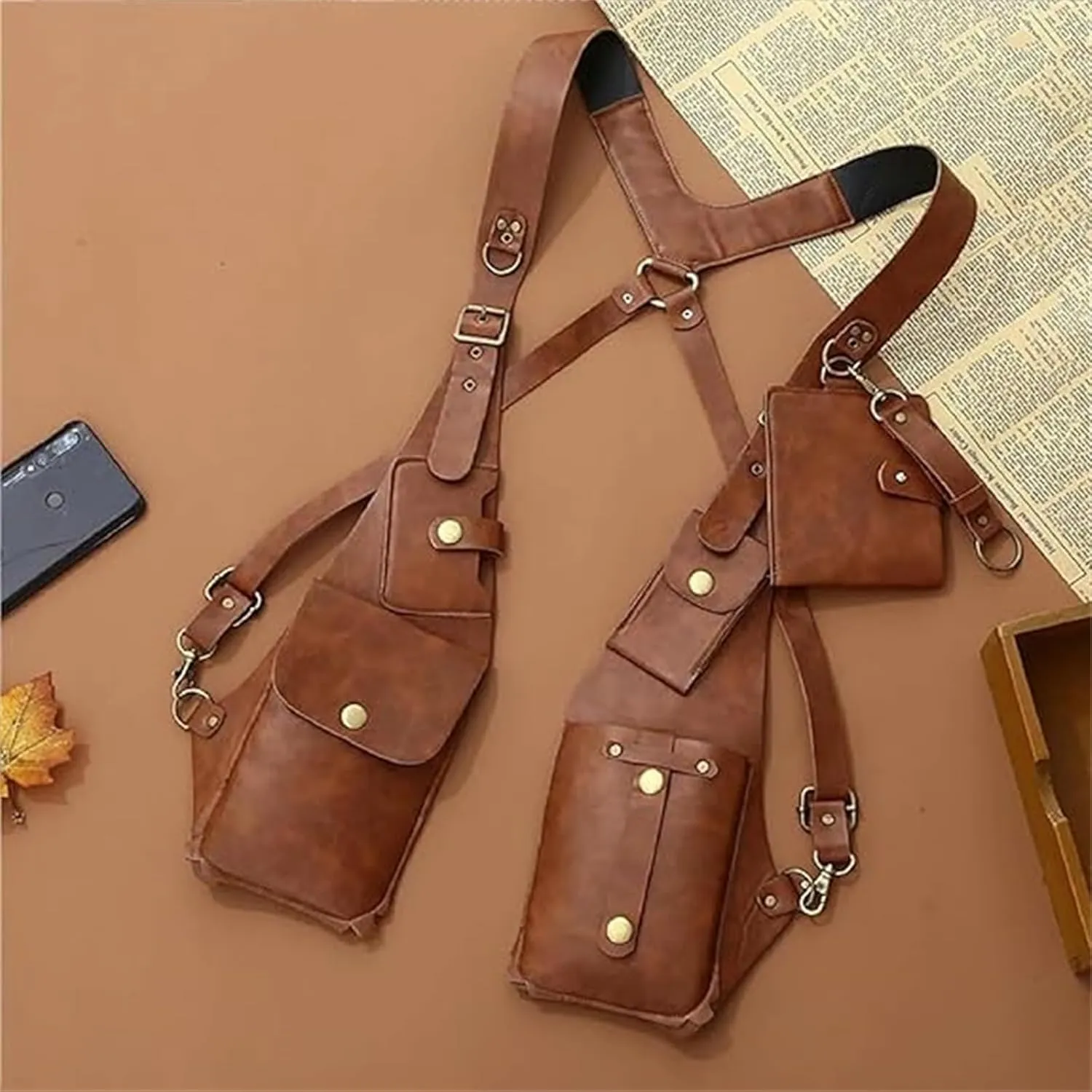 Anti-Theft Bag with Shoulder Harness, Anti-Theft Harness, Anti Theft Harness for Men Leather, Anti-Theft Harness Wallet, Men Anti Underarm Shoulder Bag Anti Theft Bag (Brown)