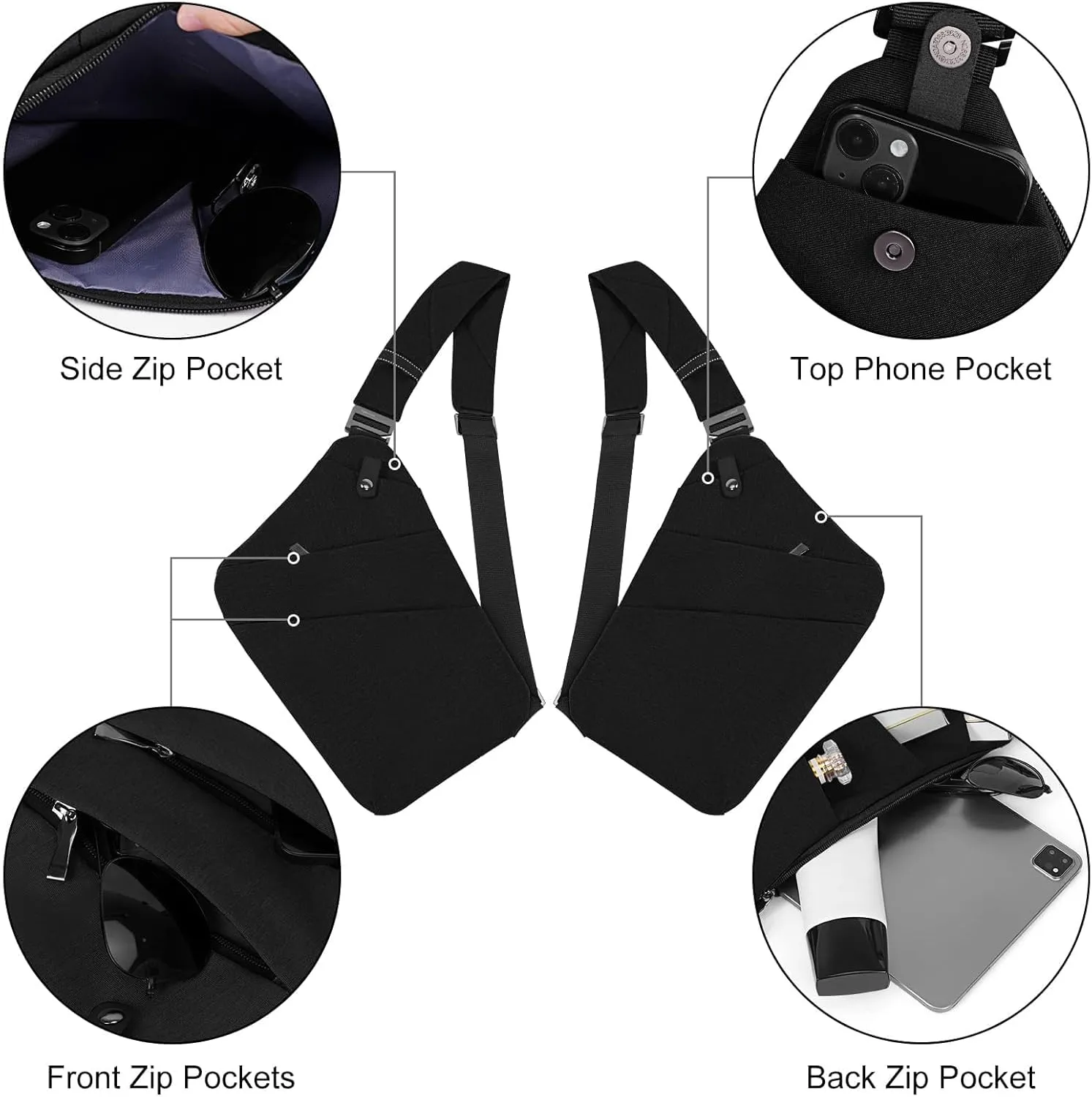 Anti Theft Travel Bag,Waterproof Sling Chest Bag, Crossbody Multi Pockets Shoulder Bag for Men Women