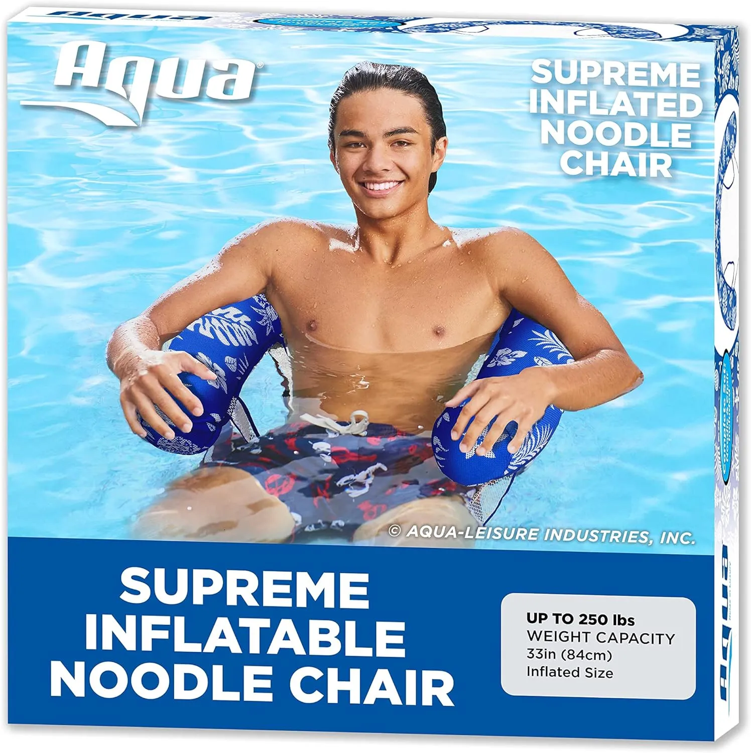 Aqua Deluxe Inflatable Pool Noodle Chair – Soft Mesh Sling-Floating Chair Noodle Float – Blue Pineapple Hibiscus