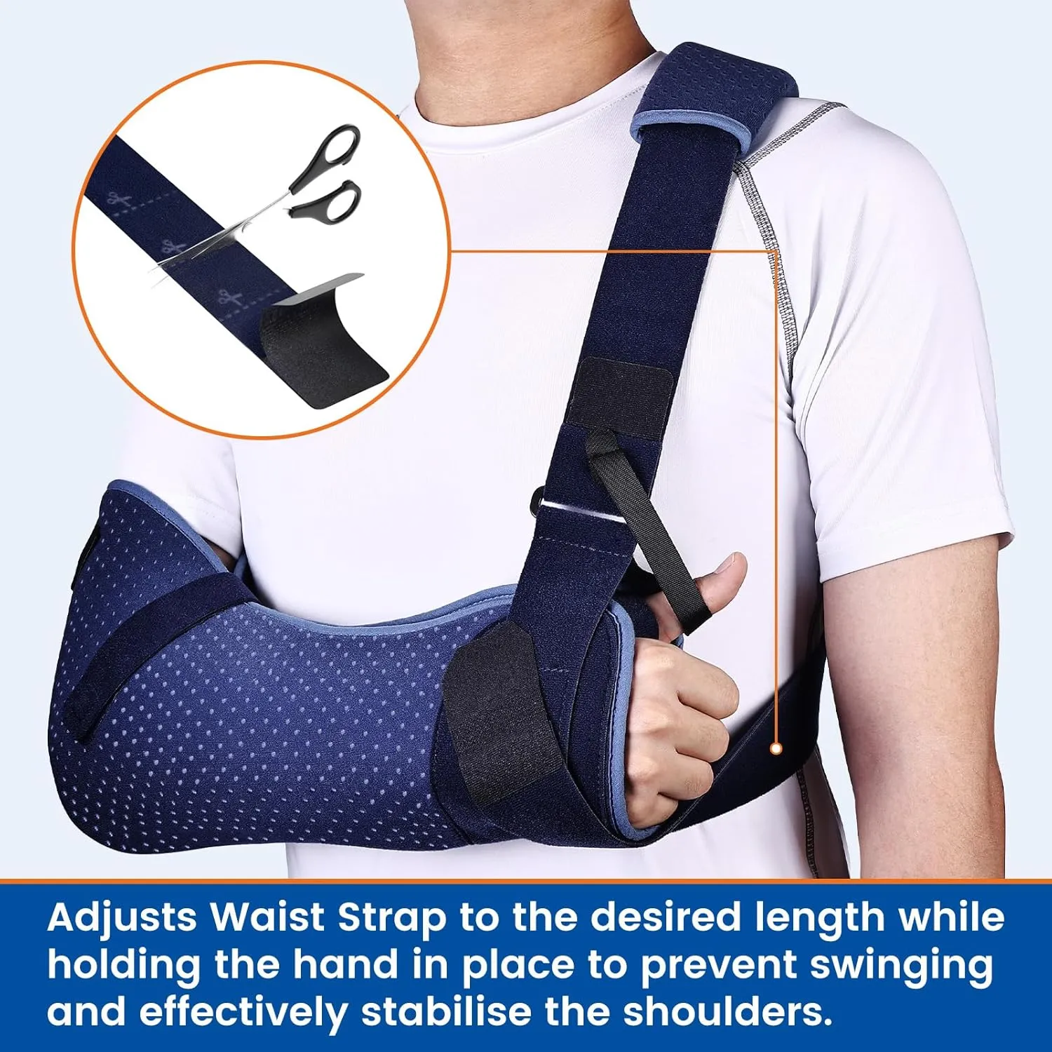 Arm Sling for Shoulder Injury with Waist Strap - Immobilizer Brace Support for Sleeping, Rotator Cuff Surgery (Comfort Version, Right, Large, 40-51 inch)