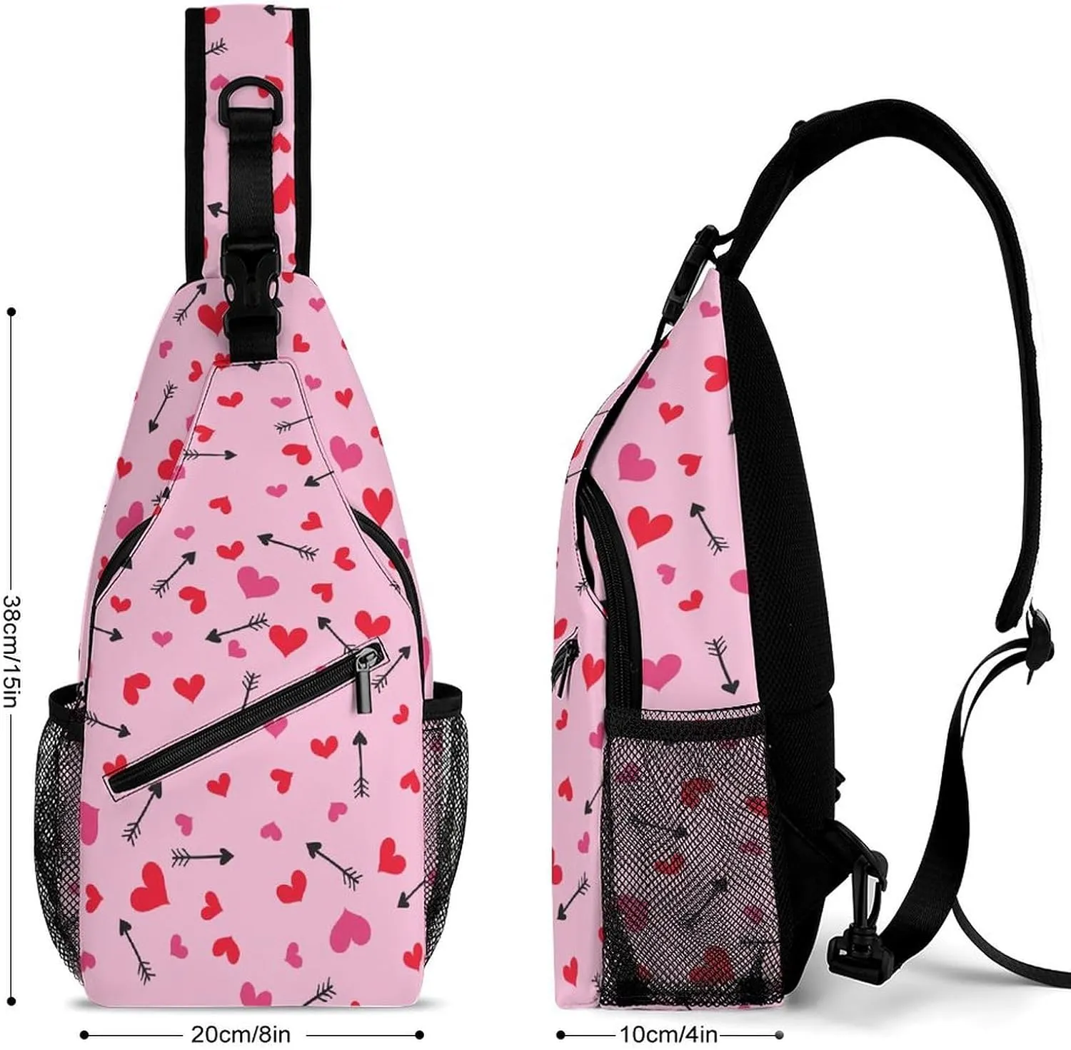 Arrow-hearts Valentine's Day Sling Bag Crossbody Backpack for Men Women Chest Bag For Travel Hiking Cycling Camping