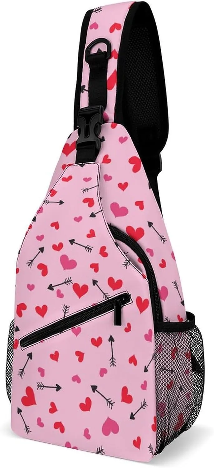 Arrow-hearts Valentine's Day Sling Bag Crossbody Backpack for Men Women Chest Bag For Travel Hiking Cycling Camping