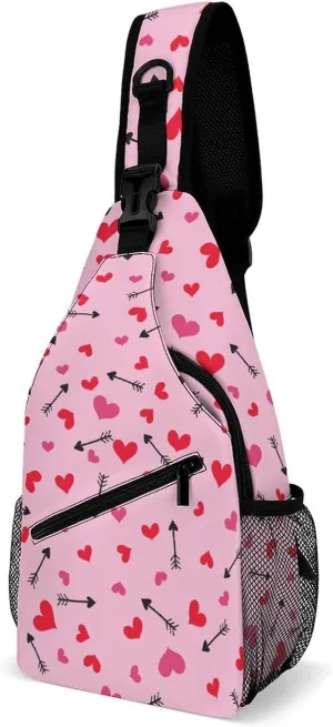 Arrow-hearts Valentine's Day Sling Bag Crossbody Backpack for Men Women Chest Bag For Travel Hiking Cycling Camping