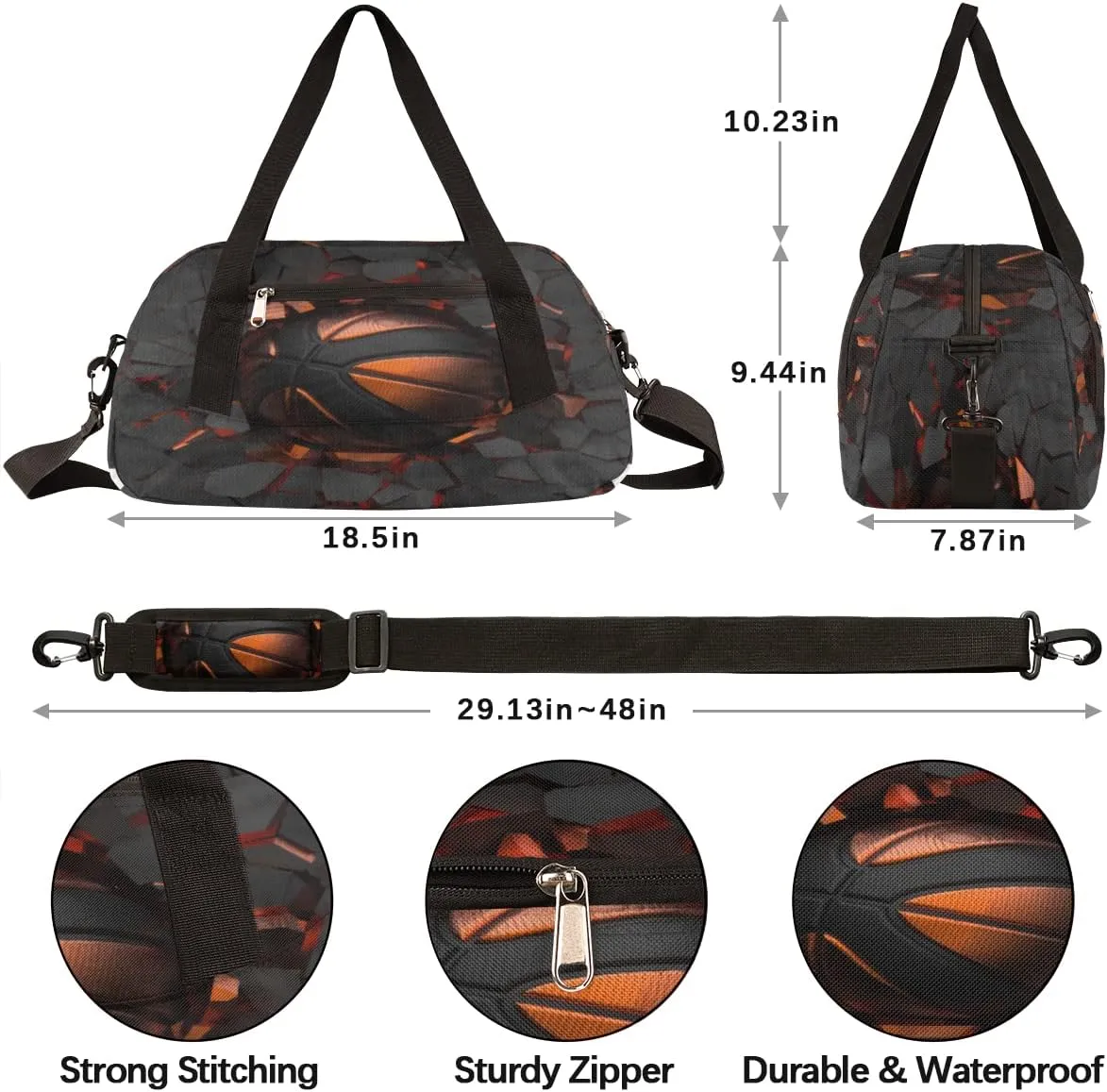 Art Painting Basketball Crash Kids Duffel Bag,Basketball Theme Sport Gym Bag for Boys Girls Teen,Weekender Overnight Tote Bag Carry On Travel Duffel Bag for School Gymnastic Ballet