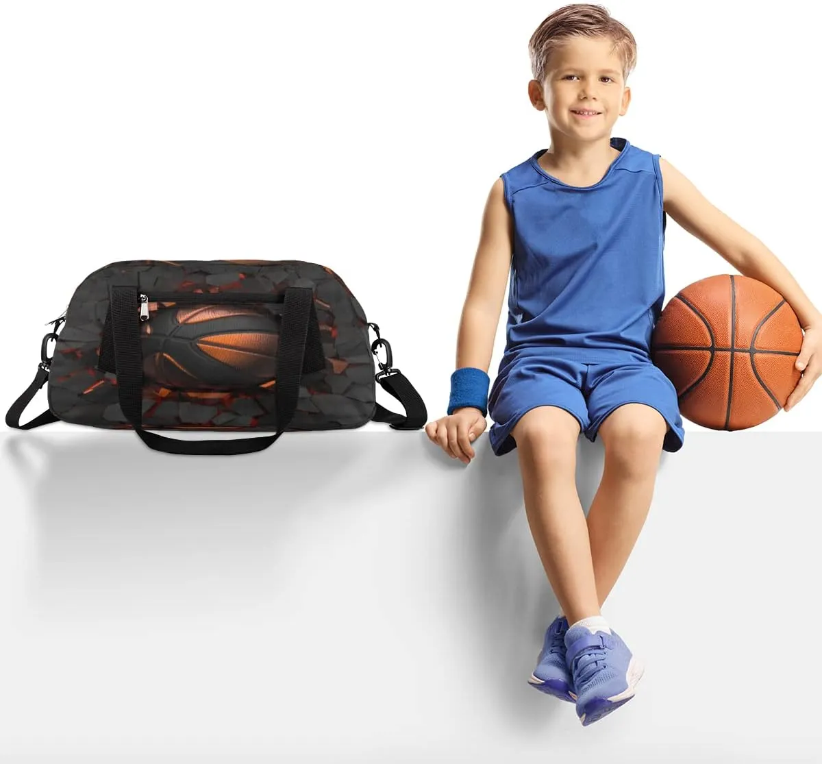 Art Painting Basketball Crash Kids Duffel Bag,Basketball Theme Sport Gym Bag for Boys Girls Teen,Weekender Overnight Tote Bag Carry On Travel Duffel Bag for School Gymnastic Ballet