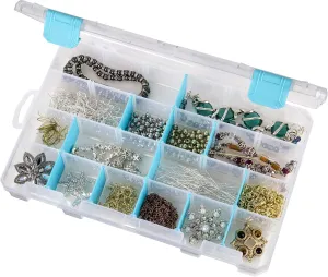 ArtBin 6847AG Medium Anti-Tarnish Box with Removable Dividers, Jewelry & Craft Organizer with Anti-Tarnish Technology, [1] Plastic Storage Case, Clear with Aqua Accents