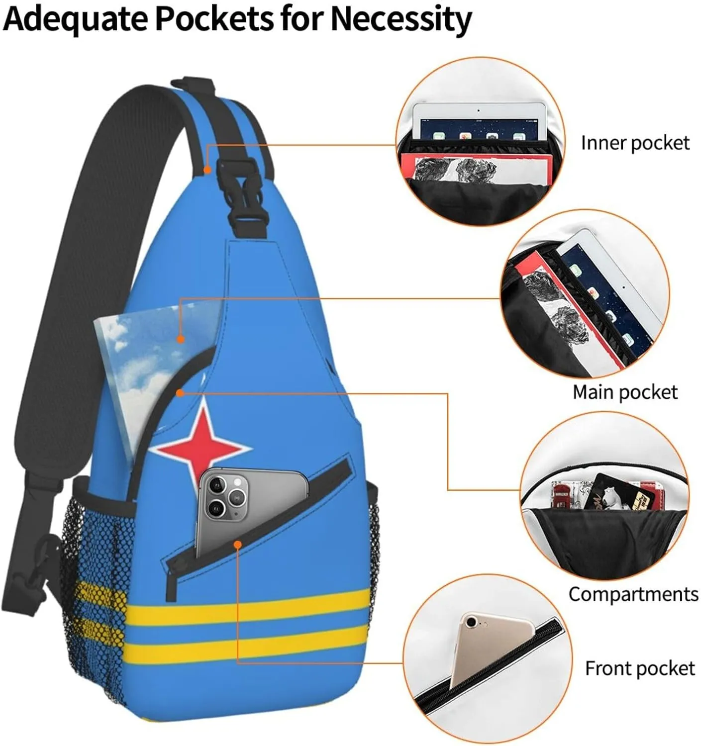 Aruba Flag Sling Bag Crossbody Backpack Arubian Travel Hiking Daypack Shoulder Chest Bag for Women Men