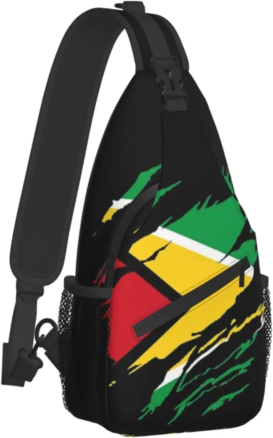 ASYG Cute Guyana Flag Sling Backpack,Travel Hiking Daypack Guyanese Pattern Rope Crossbody Shoulder Bag for Men Women