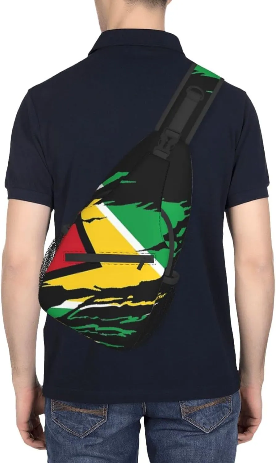 ASYG Cute Guyana Flag Sling Backpack,Travel Hiking Daypack Guyanese Pattern Rope Crossbody Shoulder Bag for Men Women
