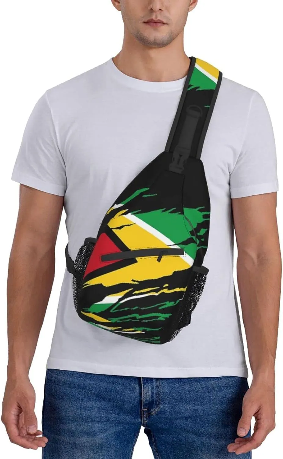ASYG Cute Guyana Flag Sling Backpack,Travel Hiking Daypack Guyanese Pattern Rope Crossbody Shoulder Bag for Men Women