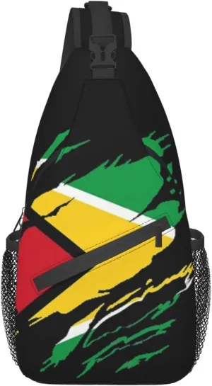 ASYG Cute Guyana Flag Sling Backpack,Travel Hiking Daypack Guyanese Pattern Rope Crossbody Shoulder Bag for Men Women
