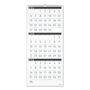 AT-A-GLANCE® Three-Month Reference Wall Calendar, Contemporary Artwork/Formatting, 12 x 27, White Sheets, 15-Month: Dec 2024 to Feb 2026