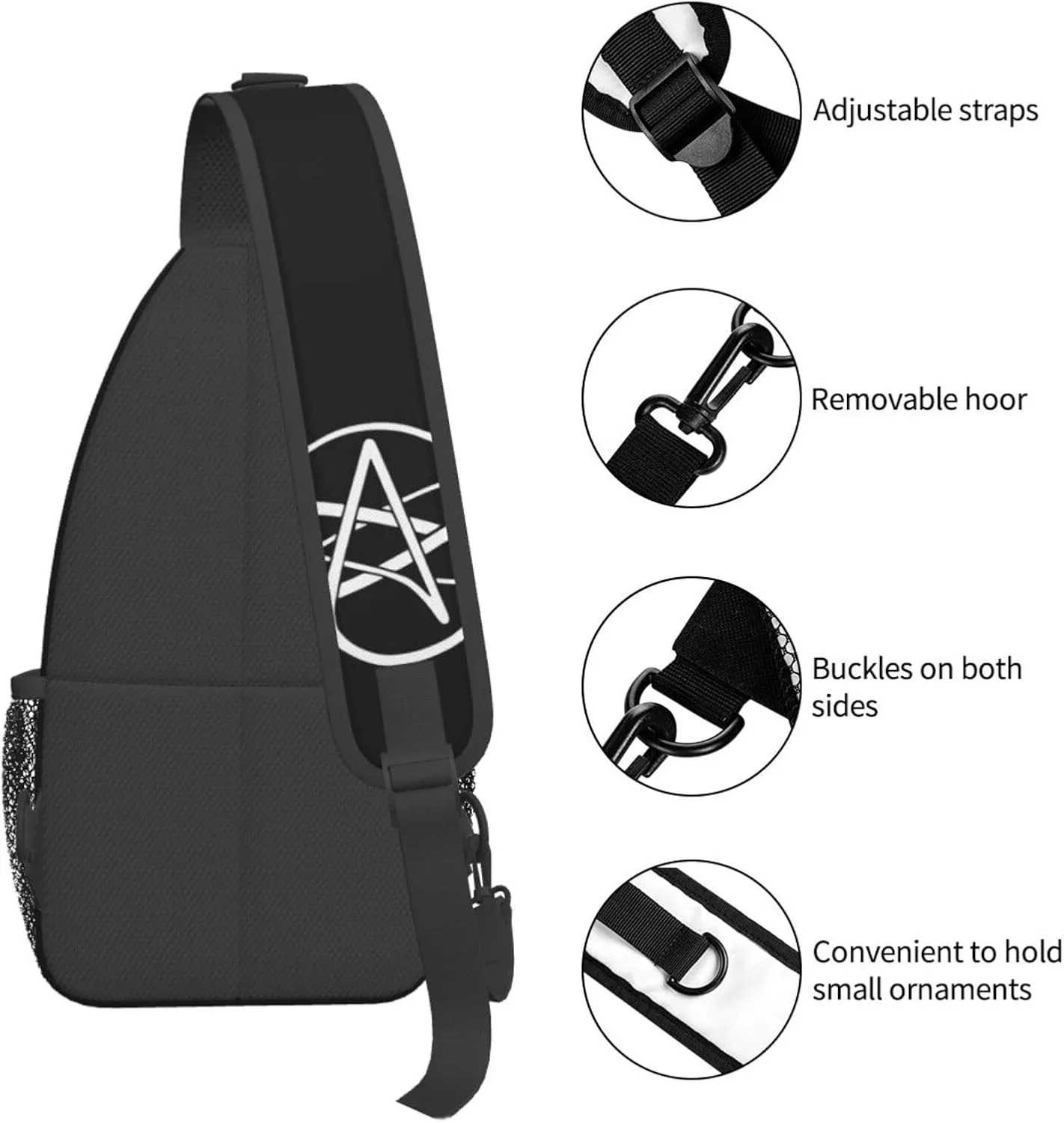 Atheist Symbol Sling Backpack Shoulder Chest Bag For Men Women Hiking Travel Crossbody Daypack