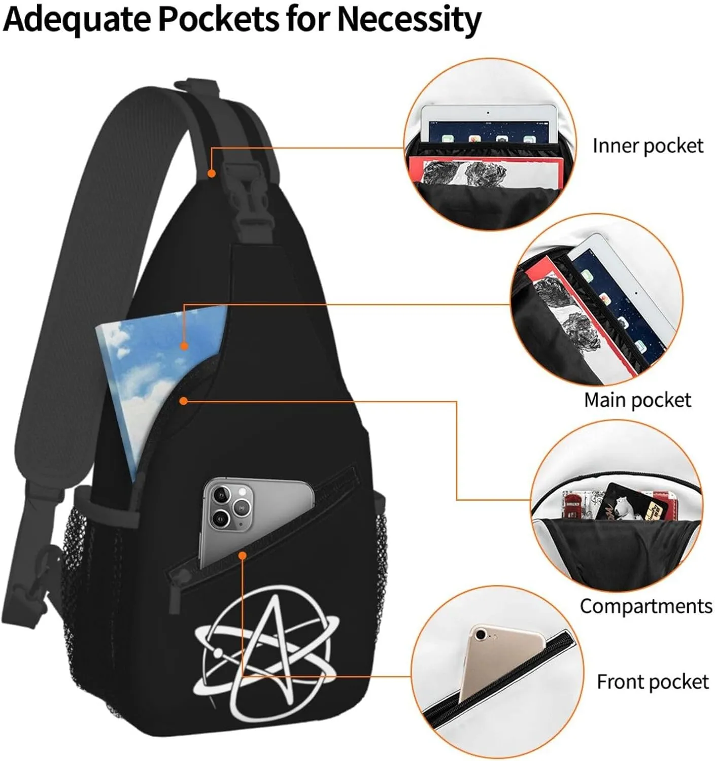 Atheist Symbol Sling Backpack Shoulder Chest Bag For Men Women Hiking Travel Crossbody Daypack
