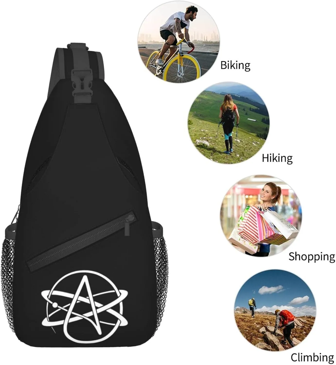 Atheist Symbol Sling Backpack Shoulder Chest Bag For Men Women Hiking Travel Crossbody Daypack
