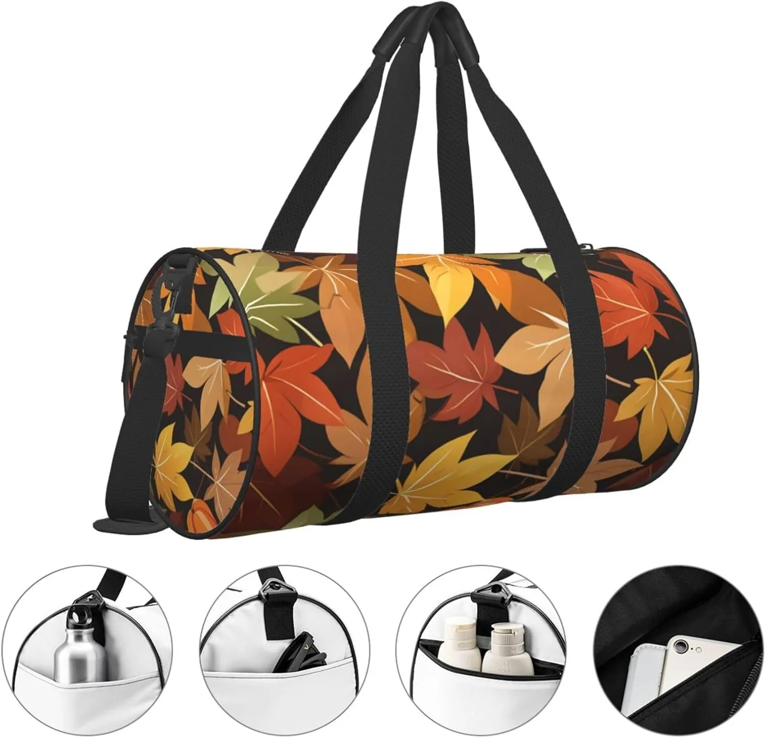 Autumn Leaf Printed Travel Bag,Round Personal Item Storage bag,Foldie Duffel Bag for Traveling Vacation,Fitness,Sports
