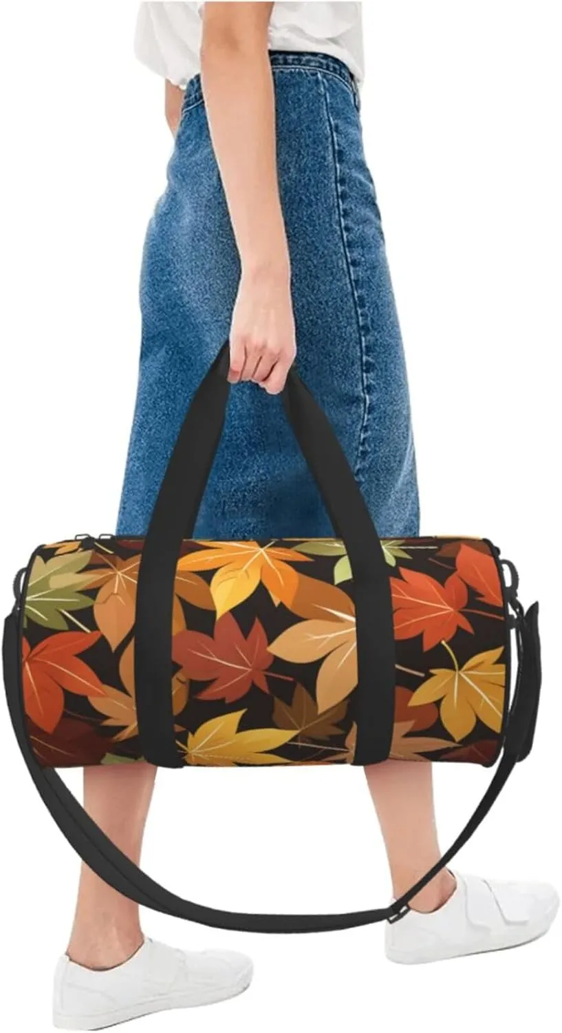 Autumn Leaf Printed Travel Bag,Round Personal Item Storage bag,Foldie Duffel Bag for Traveling Vacation,Fitness,Sports