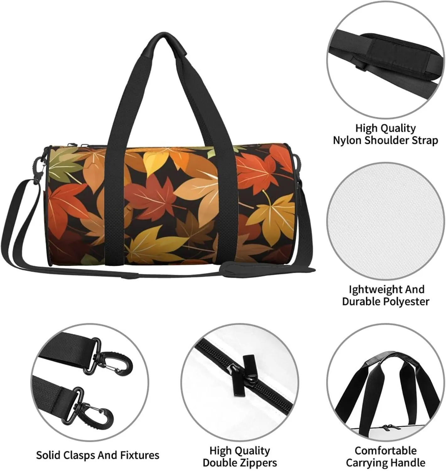 Autumn Leaf Printed Travel Bag,Round Personal Item Storage bag,Foldie Duffel Bag for Traveling Vacation,Fitness,Sports