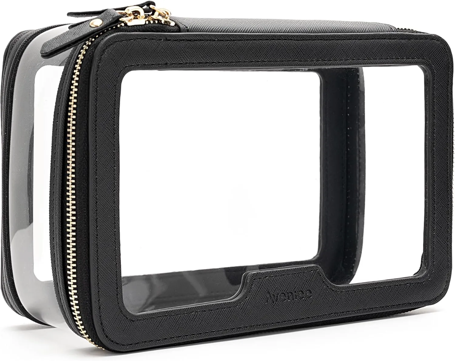 Aveniee Clear Makeup Bag Travel Toiletry Case for Women, Large Cosmetic Bag with Zipper, Transparent Waterproof Cosmetic Organizer Storage Bag(Black)