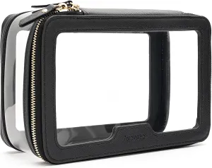 Aveniee Clear Makeup Bag Travel Toiletry Case for Women, Large Cosmetic Bag with Zipper, Transparent Waterproof Cosmetic Organizer Storage Bag(Black)