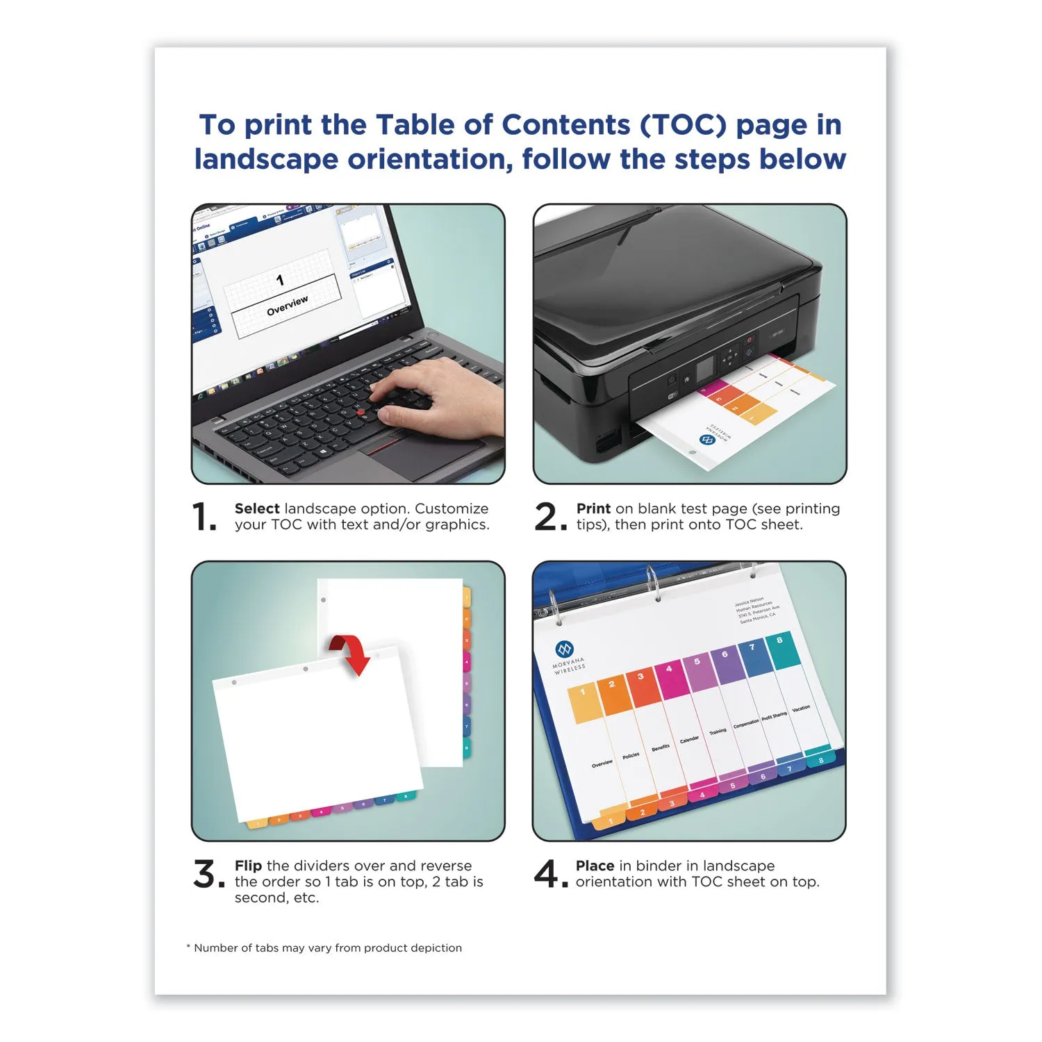 Avery® Customizable TOC Ready Index Multicolor Tab Dividers, Uncollated, 5-Tab, 1 to 5, 11 x 8.5, White, 24 Sets