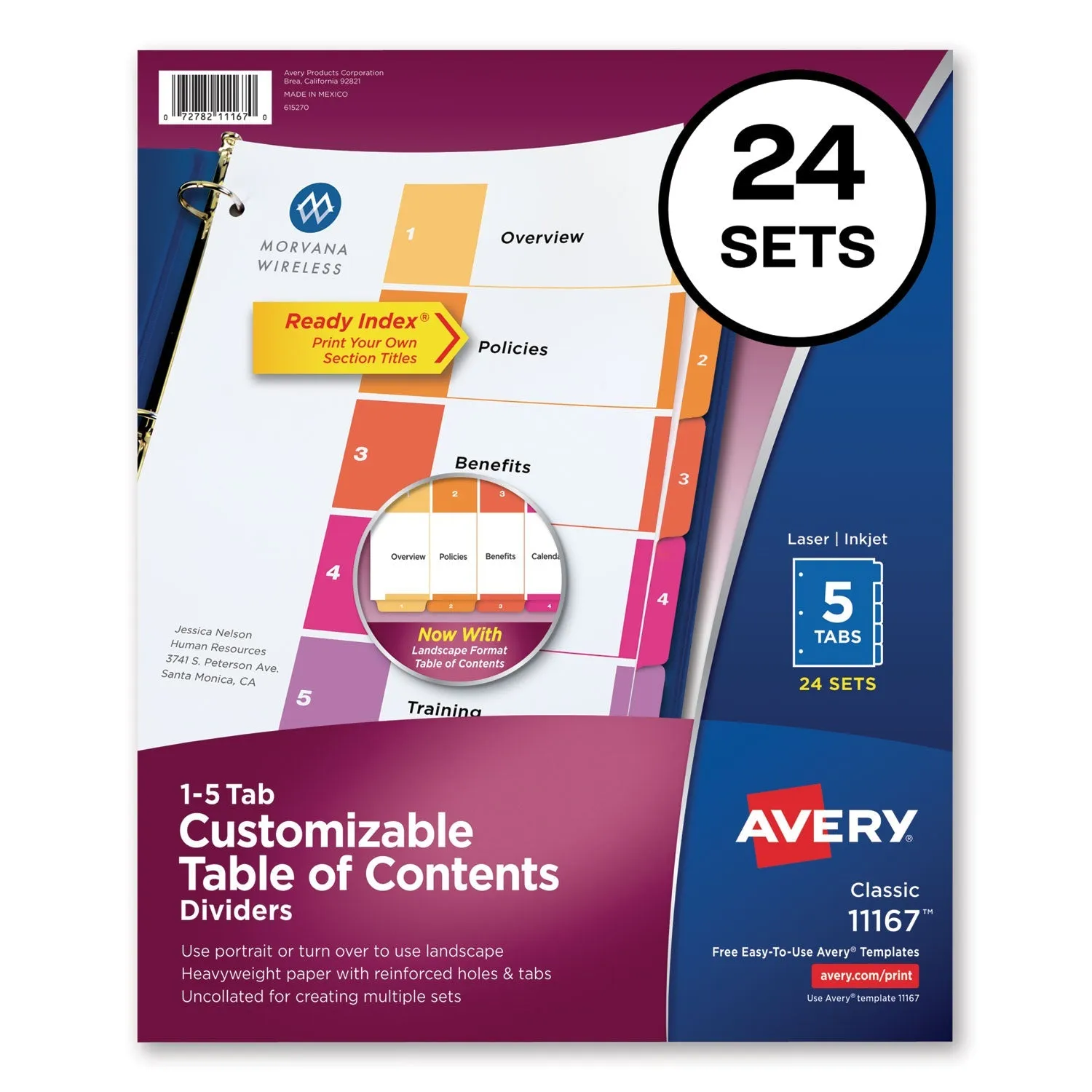 Avery® Customizable TOC Ready Index Multicolor Tab Dividers, Uncollated, 5-Tab, 1 to 5, 11 x 8.5, White, 24 Sets