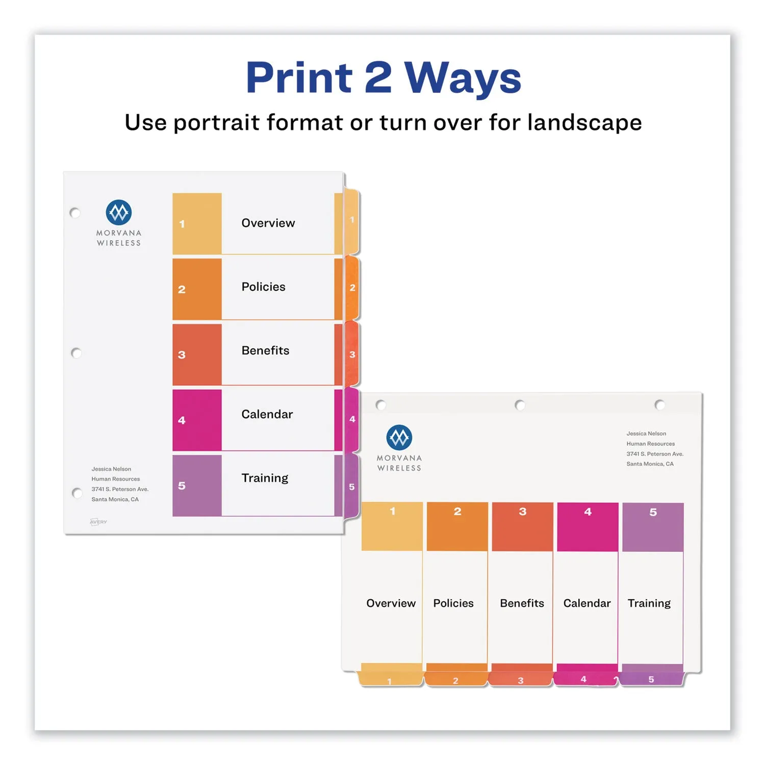 Avery® Customizable TOC Ready Index Multicolor Tab Dividers, Uncollated, 5-Tab, 1 to 5, 11 x 8.5, White, 24 Sets