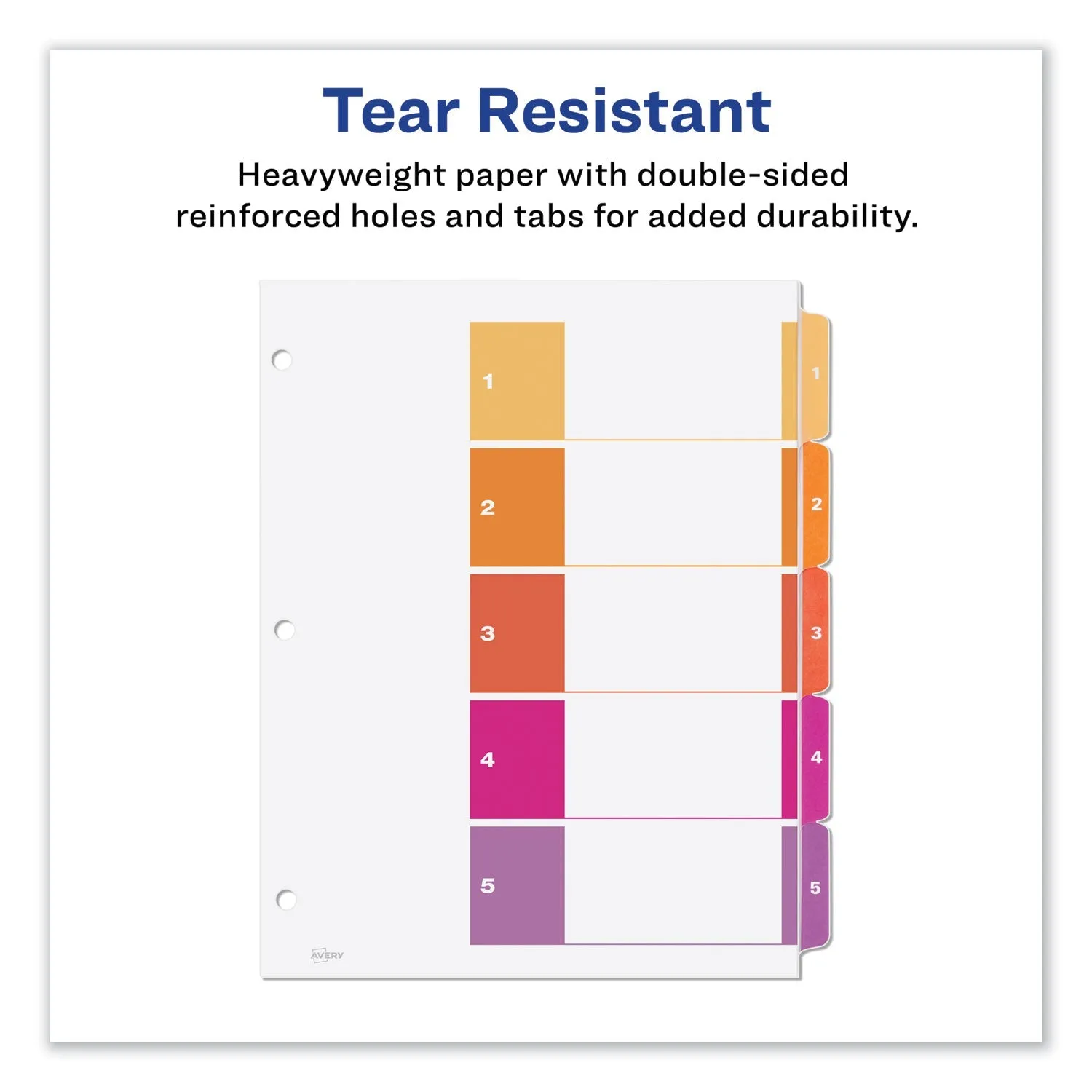 Avery® Customizable TOC Ready Index Multicolor Tab Dividers, Uncollated, 5-Tab, 1 to 5, 11 x 8.5, White, 24 Sets