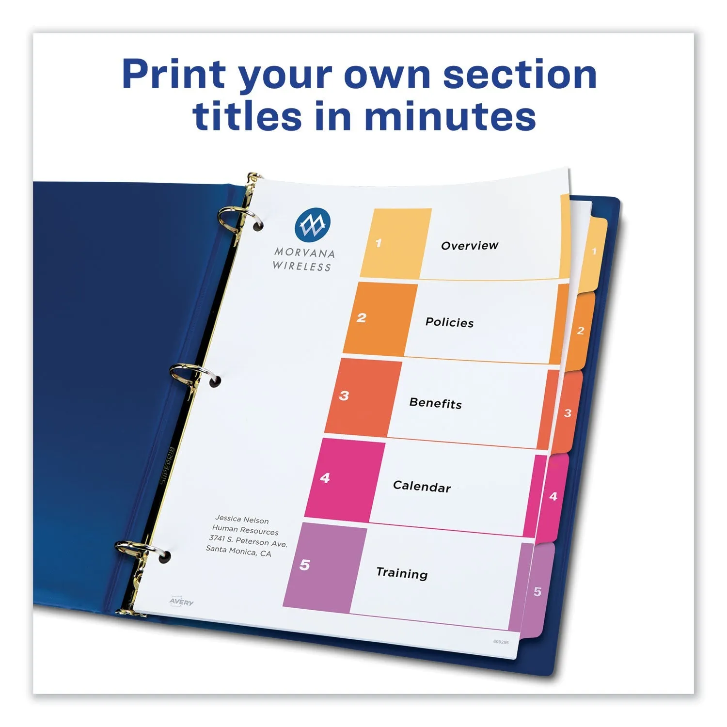 Avery® Customizable TOC Ready Index Multicolor Tab Dividers, Uncollated, 5-Tab, 1 to 5, 11 x 8.5, White, 24 Sets