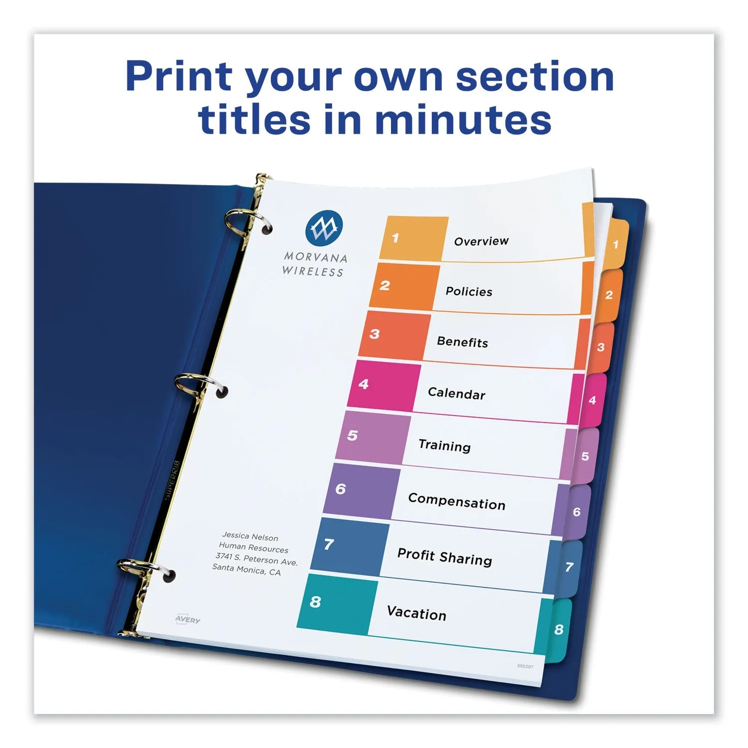 Avery® Customizable TOC Ready Index Multicolor Tab Dividers, Uncollated, 8-Tab, 1 to 8, 11 x 8.5, White, 24 Sets