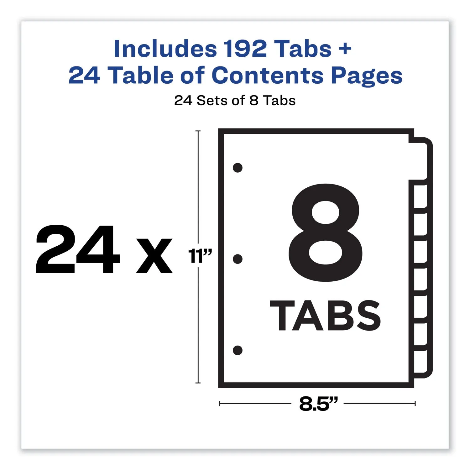 Avery® Customizable TOC Ready Index Multicolor Tab Dividers, Uncollated, 8-Tab, 1 to 8, 11 x 8.5, White, 24 Sets