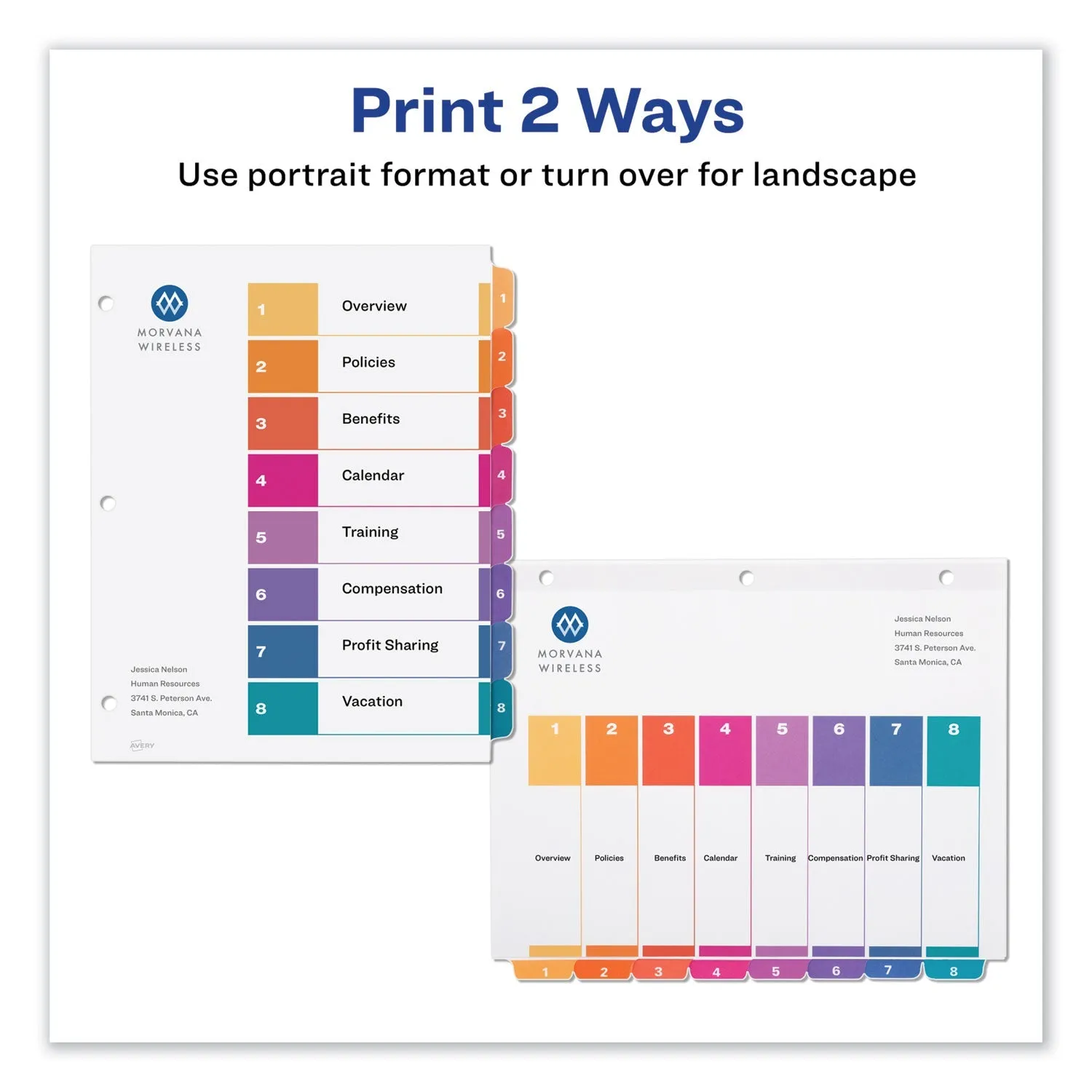 Avery® Customizable TOC Ready Index Multicolor Tab Dividers, Uncollated, 8-Tab, 1 to 8, 11 x 8.5, White, 24 Sets