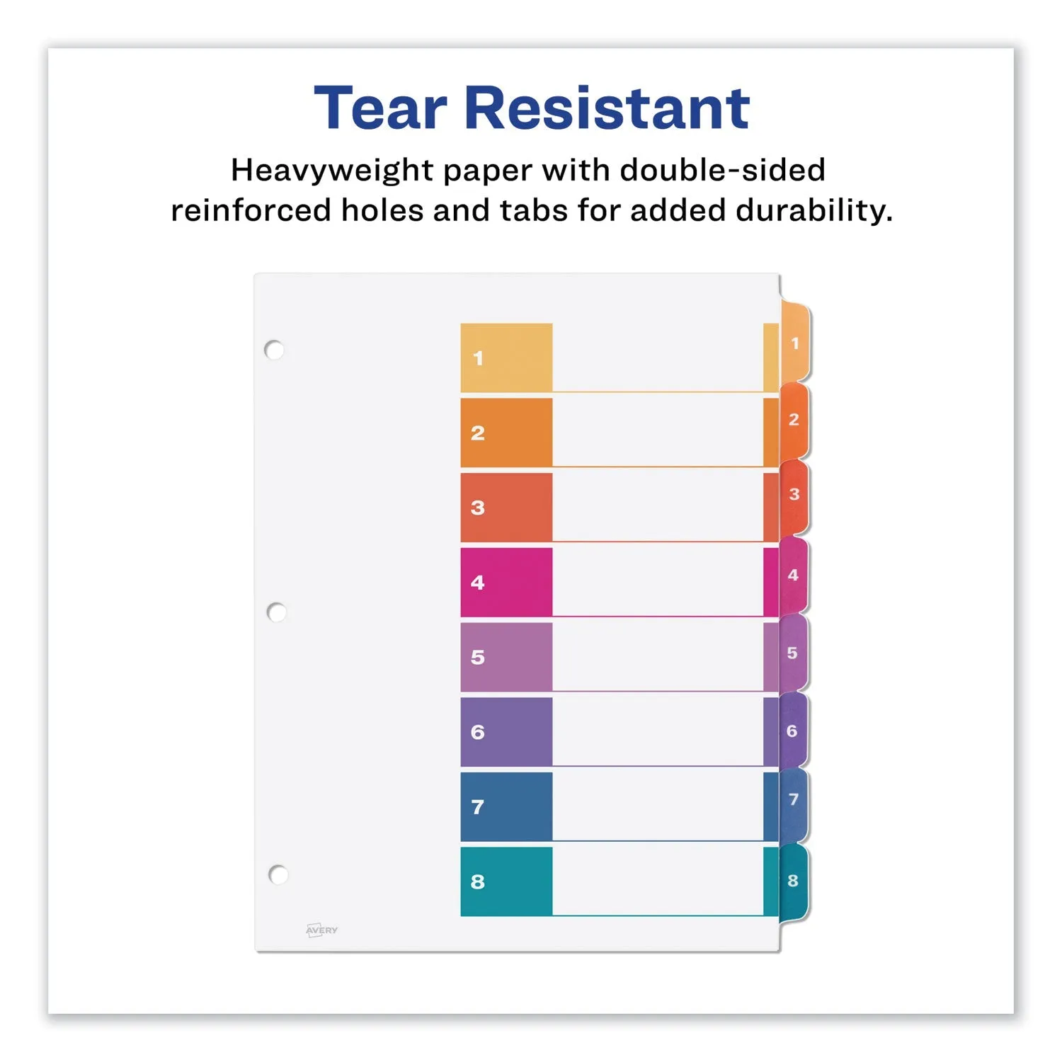 Avery® Customizable TOC Ready Index Multicolor Tab Dividers, Uncollated, 8-Tab, 1 to 8, 11 x 8.5, White, 24 Sets
