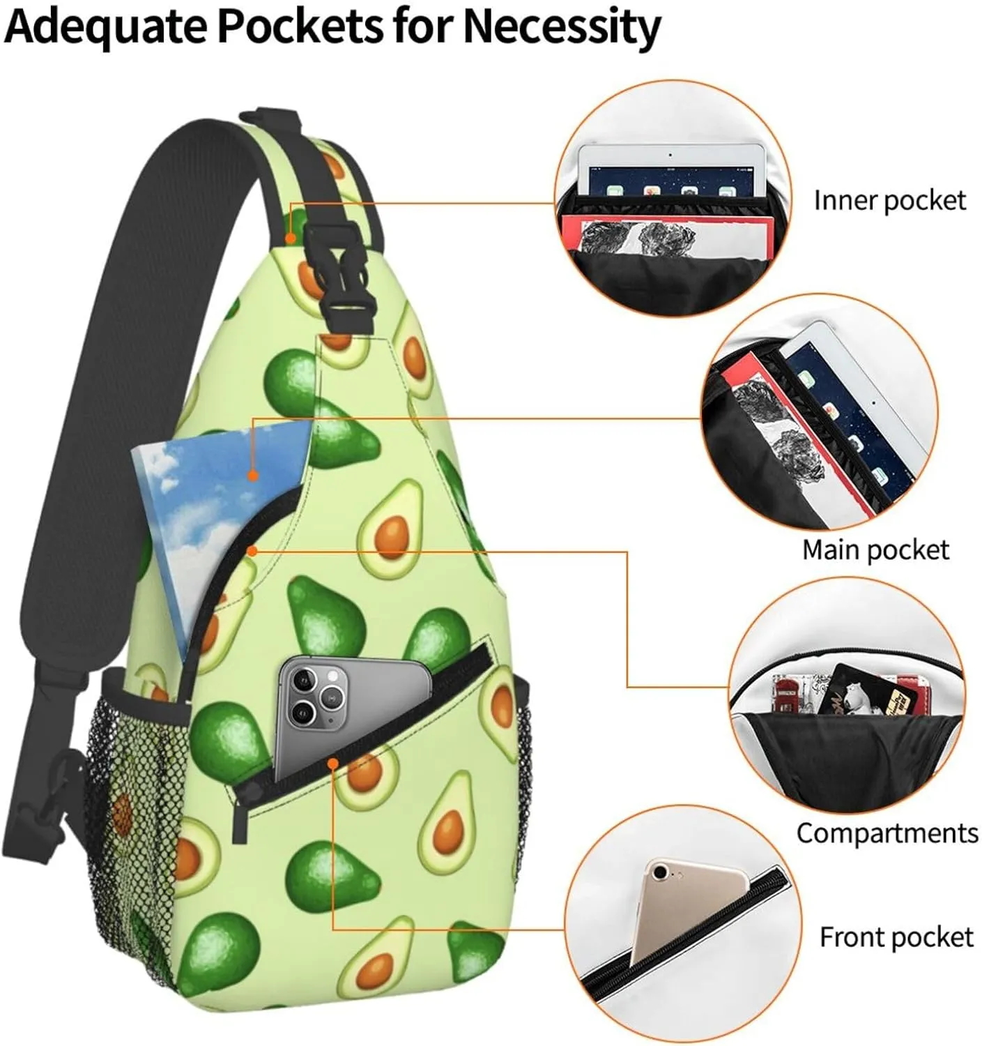 Avocado Crossbody Sling Bag For Women Men Adjustable Lightweight Chest Bag Shoulder Bag Sling Backpack Casual Daypack For Sport Travel Hiking