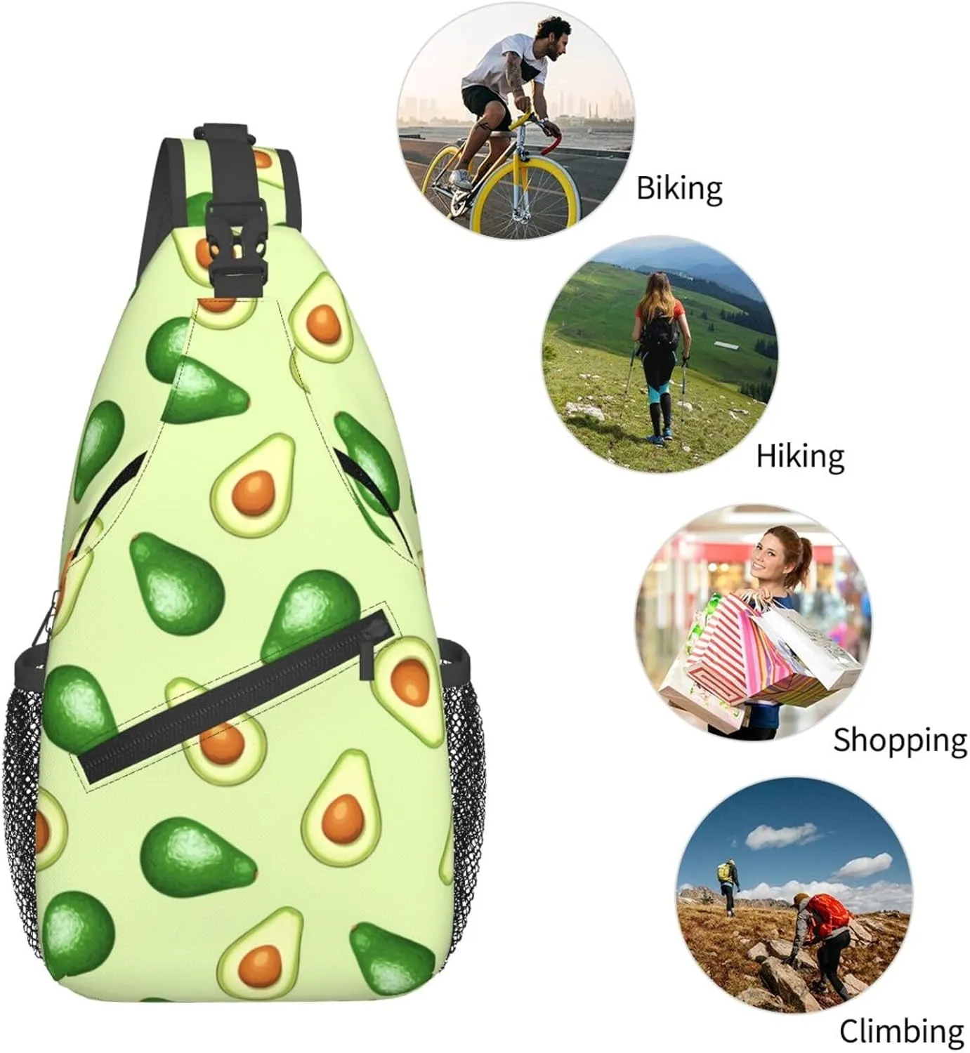 Avocado Crossbody Sling Bag For Women Men Adjustable Lightweight Chest Bag Shoulder Bag Sling Backpack Casual Daypack For Sport Travel Hiking