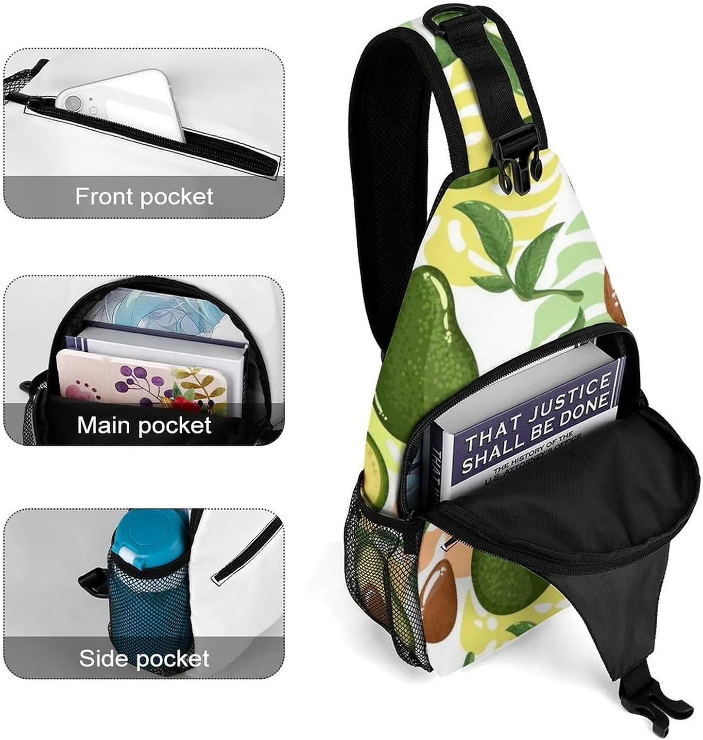 Avocado Fruit Sling Backpack Mens Woman Crossbody Backpack Chest Bag Running Daypack Hiking Bag Casual Daypacks Leisure Backpacks