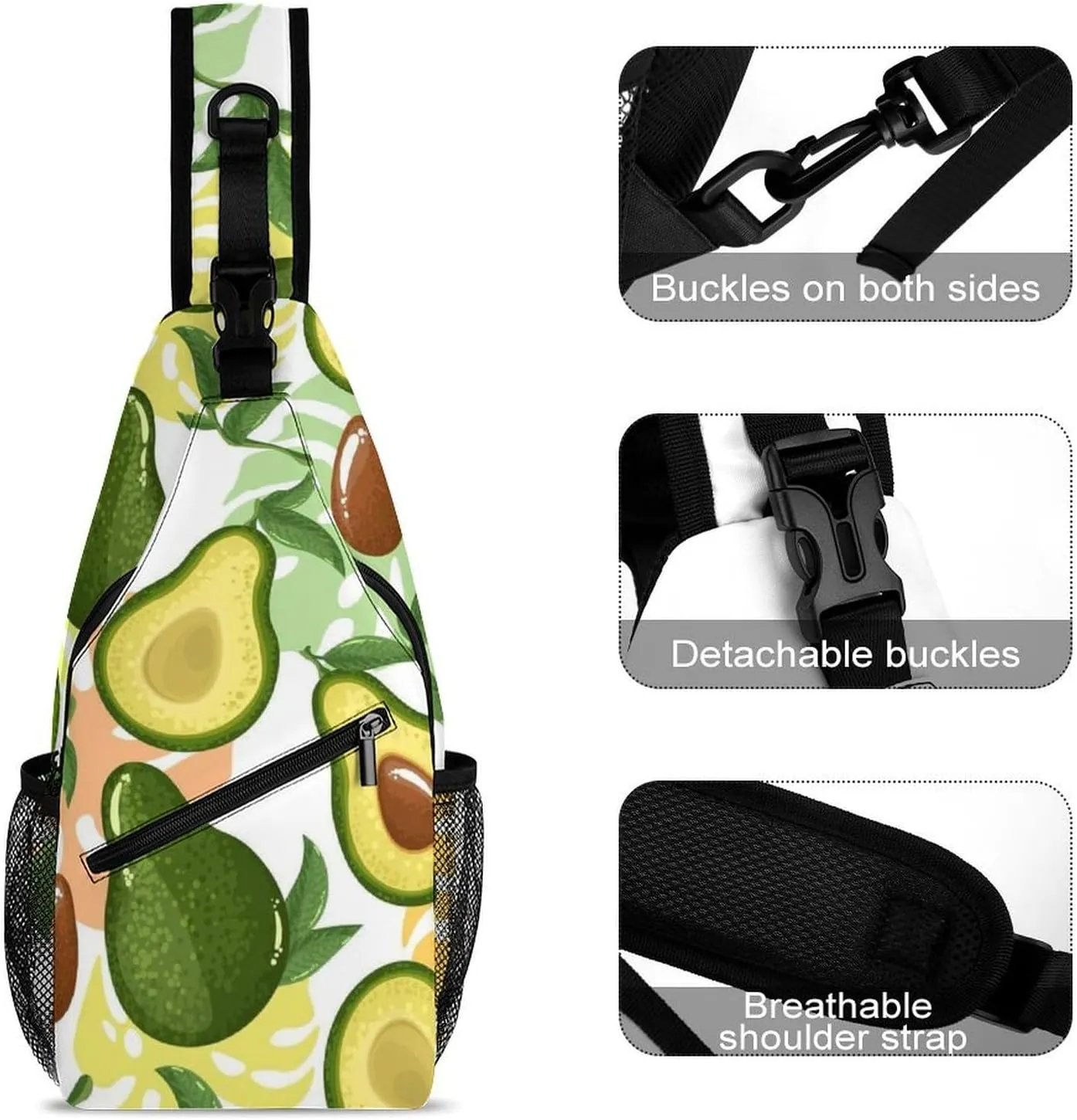 Avocado Fruit Sling Backpack Mens Woman Crossbody Backpack Chest Bag Running Daypack Hiking Bag Casual Daypacks Leisure Backpacks