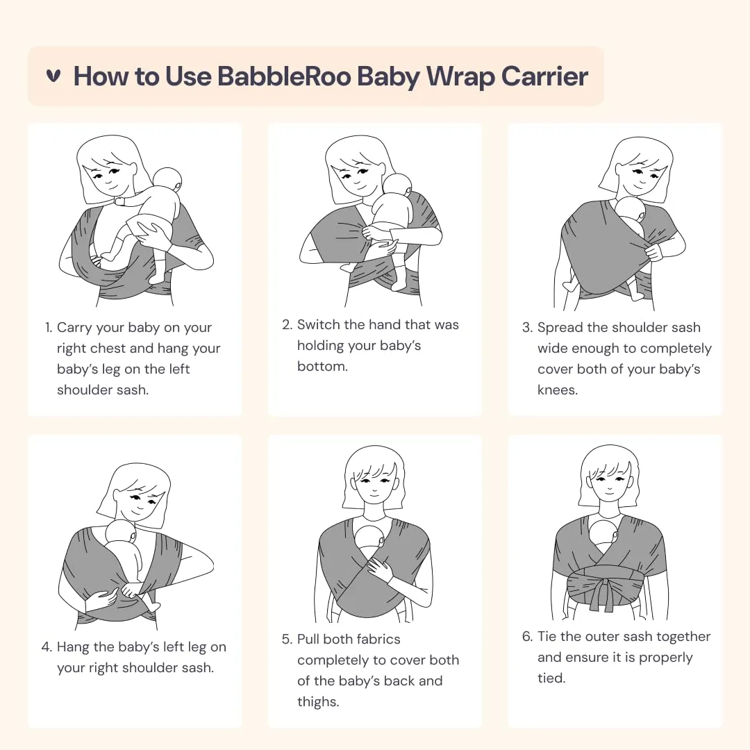 BabbleRoo Baby Wraps Carrier - Baby Essentials Baby Sling Carrier, Secure & Comfortable, Breathable, Easy-to-use, Adjustable M to XXL, Promoting Parent-Child Bonding, Gray