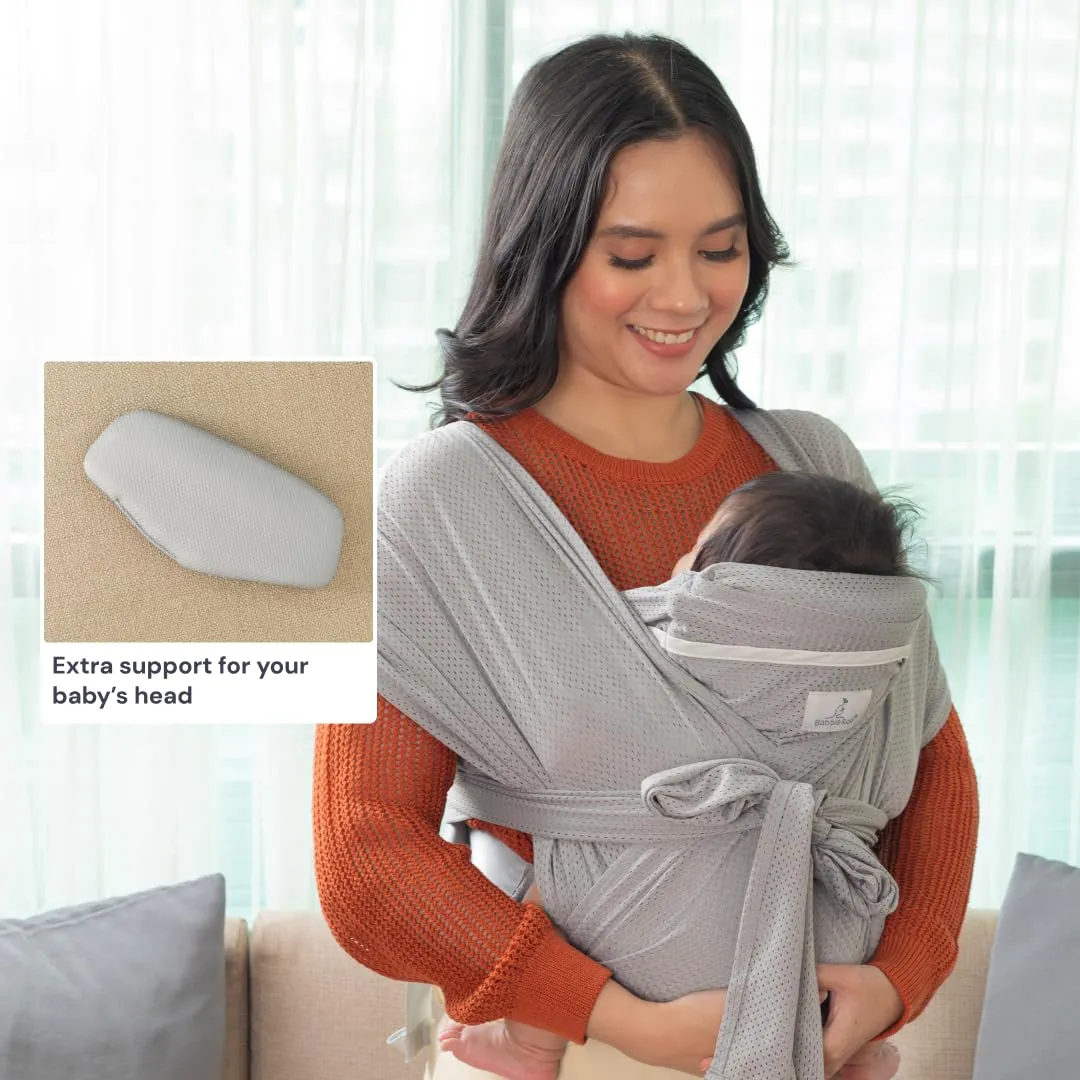 BabbleRoo Baby Wraps Carrier - Baby Essentials Baby Sling Carrier, Secure & Comfortable, Breathable, Easy-to-use, Adjustable M to XXL, Promoting Parent-Child Bonding, Gray