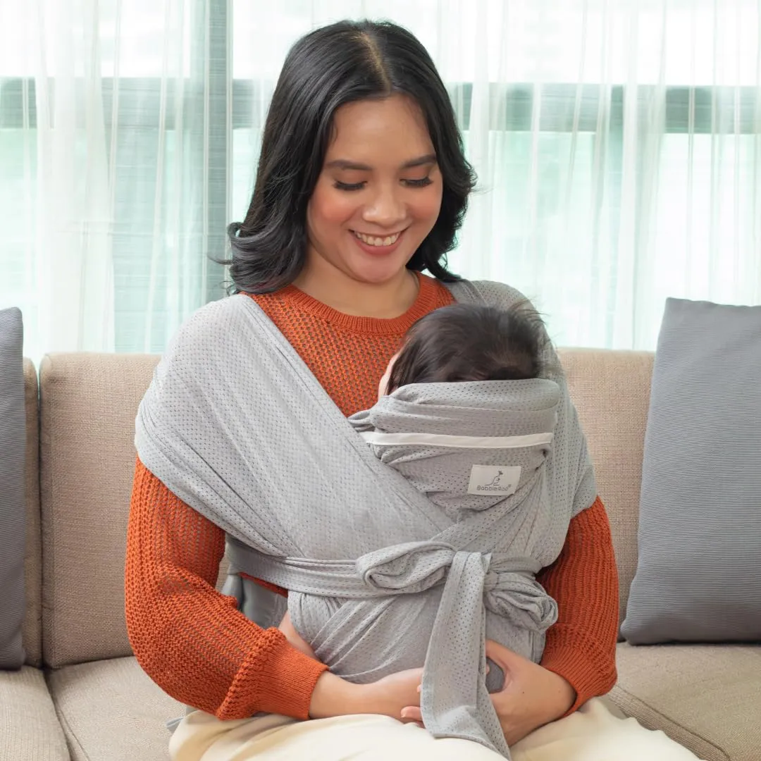 BabbleRoo Baby Wraps Carrier - Baby Essentials Baby Sling Carrier, Secure & Comfortable, Breathable, Easy-to-use, Adjustable M to XXL, Promoting Parent-Child Bonding, Gray