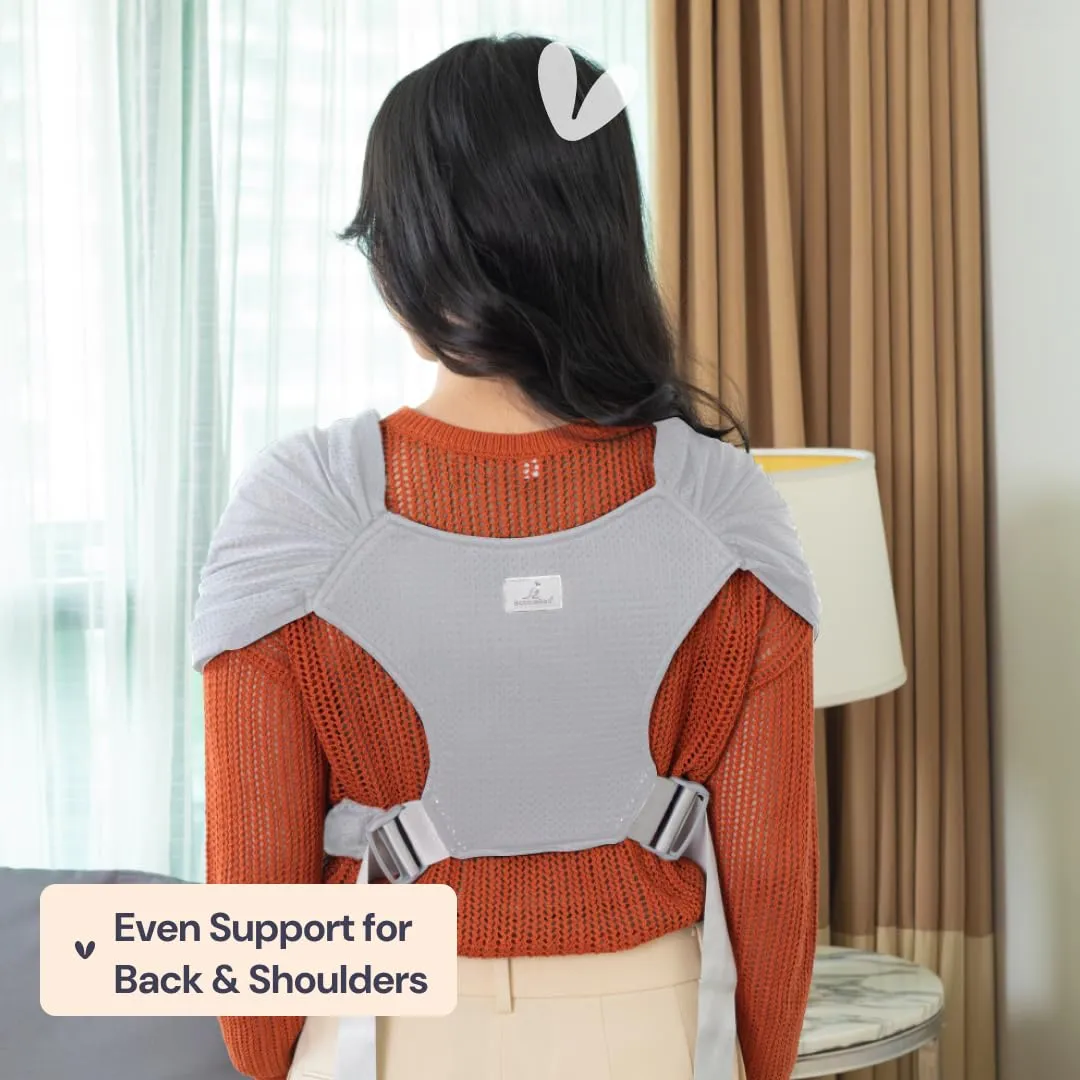 BabbleRoo Baby Wraps Carrier - Baby Essentials Baby Sling Carrier, Secure & Comfortable, Breathable, Easy-to-use, Adjustable M to XXL, Promoting Parent-Child Bonding, Gray