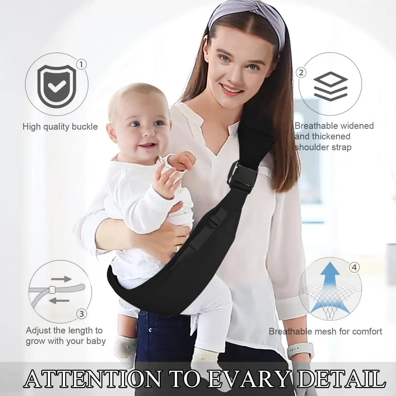 Baby Sling Carrier, Baby Sling,Baby Carrier Newborn to Toddler, Adjustable One Shoulder Labor-Saving Baby Holder, Baby Half Wrapped Sling Hip Carrier, Carrying 7-45 lbs (Black)