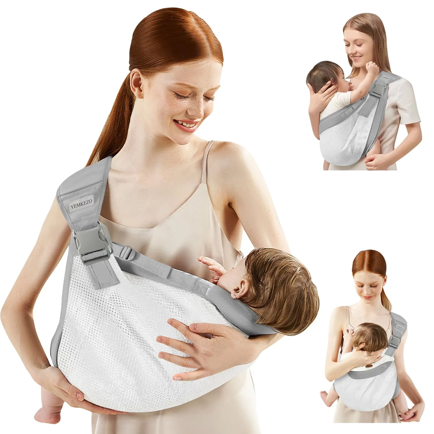 Baby Sling Carrier Newborn to Toddler,Updated Adjustable One Shoulder Labor-Saving Baby Holder Carrier,Tollder Sling Carrying 7-45 lbs（Breathble Grey