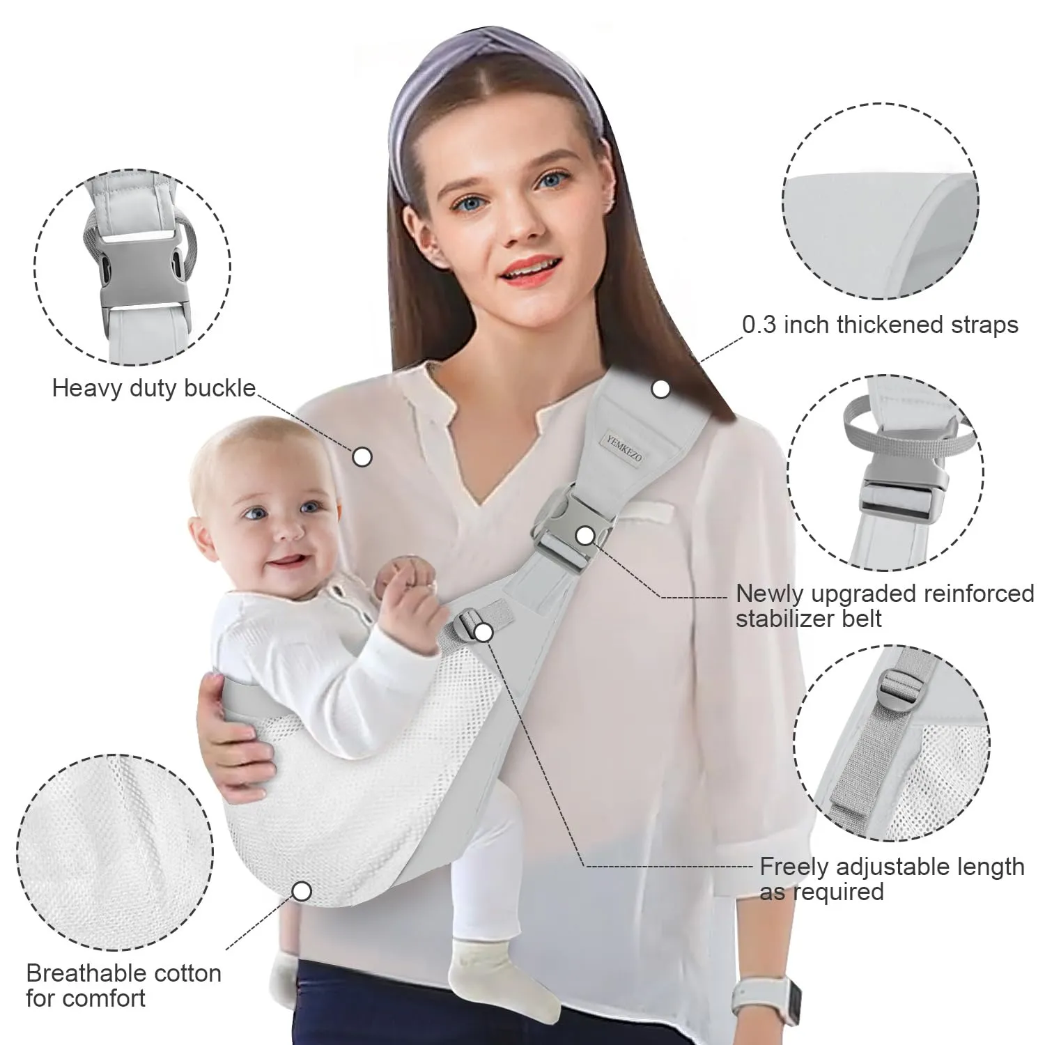 Baby Sling Carrier Newborn to Toddler,Updated Adjustable One Shoulder Labor-Saving Baby Holder Carrier,Tollder Sling Carrying 7-45 lbs（Breathble Grey