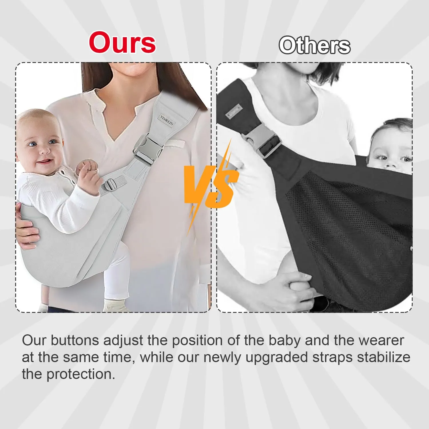 Baby Sling Carrier Newborn to Toddler,Updated Adjustable One Shoulder Labor-Saving Baby Holder Carrier,Tollder Sling Carrying 7-45 lbs（Breathble Grey