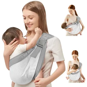 Baby Sling Carrier Newborn to Toddler,Updated Adjustable One Shoulder Labor-Saving Baby Holder Carrier,Tollder Sling Carrying 7-45 lbs（Breathble Grey