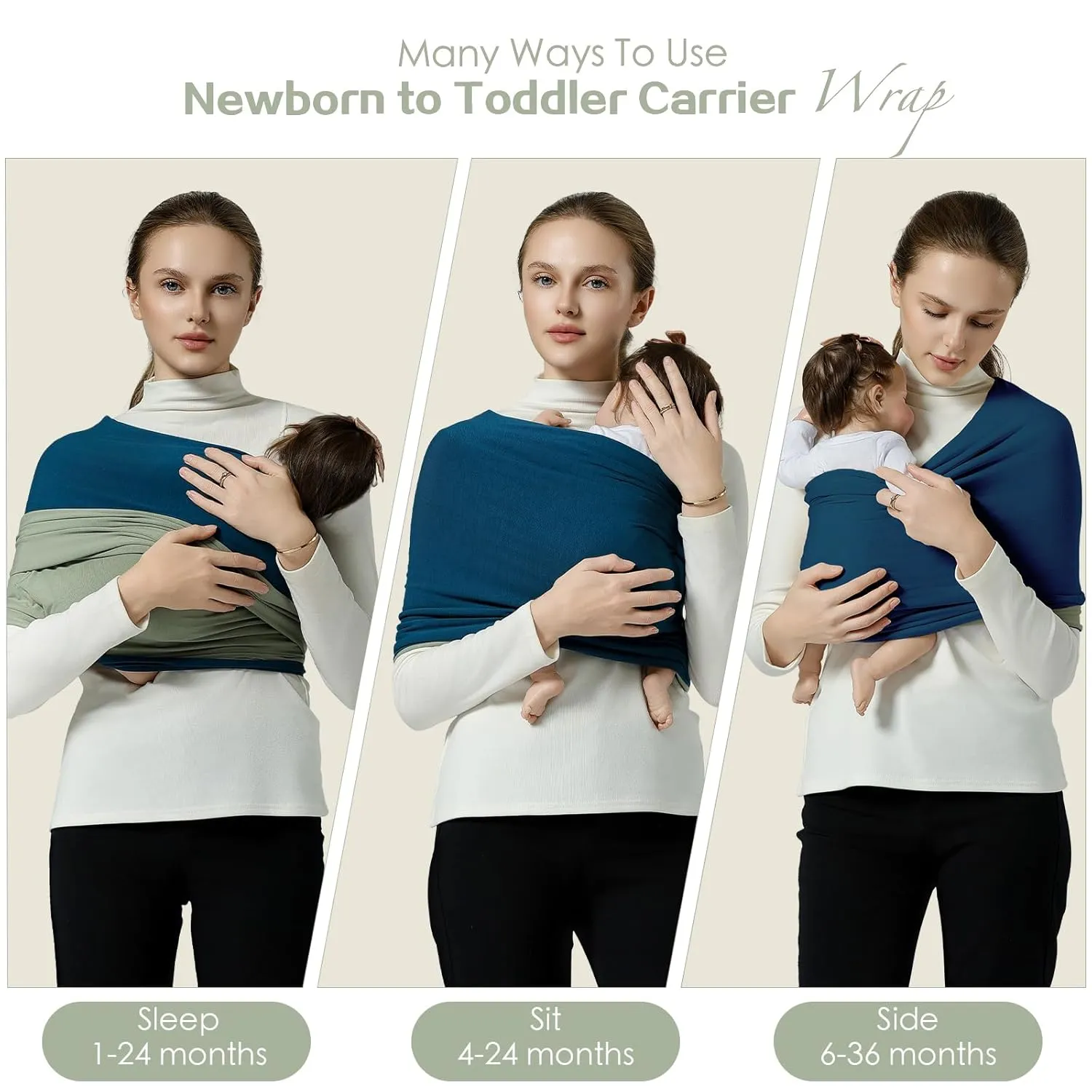 Baby Wraps Carrier, Baby Carrier Wrap Baby Wearing Wrap Newborn Wrap Carrier, Baby Sling, Baby Carrier Sling for Newborn and Infant, Blue Green